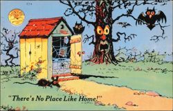 There's No Place Like Home! Humorous Halloween Illustration Postcard