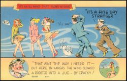 Humorous Kansas Wind Cartoon Illustration Postcard