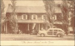 The Stone House on the Farm with Woody Station Wagon Postcard