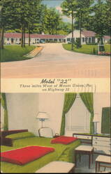 Motel 22, Three Miles West of Mount Union, Pennsylvania Postcard