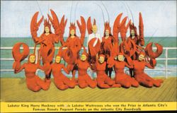 Lobster King Harry Hackney and His Prize-Winning Waitresses Postcard