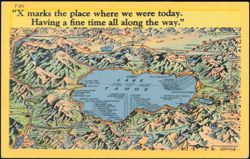 Lake Tahoe Map with Scenic Landmarks and Resorts Postcard