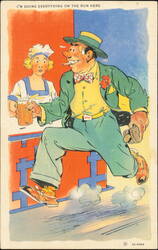 Humorous Cartoon Man Running with Beer, I'm Doing Everything Postcard