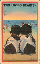 Two Loving Hearts Children at the Beach Illustration Postcard