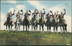 The West Begins in Texas, Cowboys on Horses Postcard