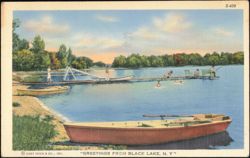 Greetings From Black Lake, New York, Waterfront Scene Postcard