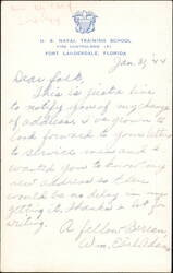 US Naval Training School Fire Controlmen Letter 1944 Postcard