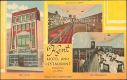 Kent Hotel and Presto Restaurant, Wilmington, Delaware Postcard