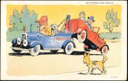 We Stopped Here Awhile Towing Cartoon Illustration Postcard