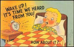Wake Up! It's Time We Heard From You! Humorous Alarm Clock Postcard