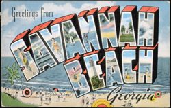 Greetings from Savannah Beach, Georgia Large Letter View Postcard