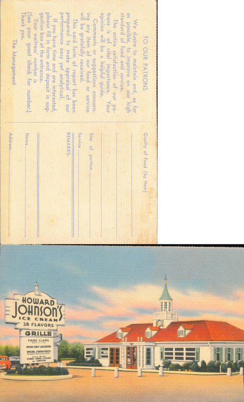 Howard Johnson's Ice Cream Suggestion Card