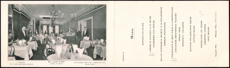 Au Lion d'Or Restaurant Interior & Menu, New York