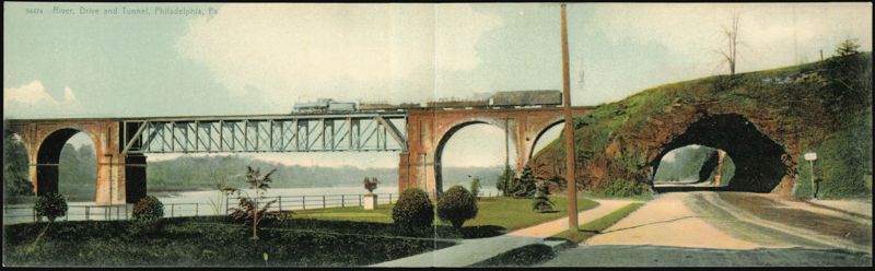 River, Drive and Tunnel with Train Bridge Philadelphia Pennsylvania