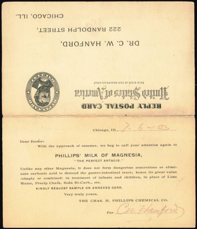 Phillips' Milk of Magnesia Reply Card, Chicago Illinois