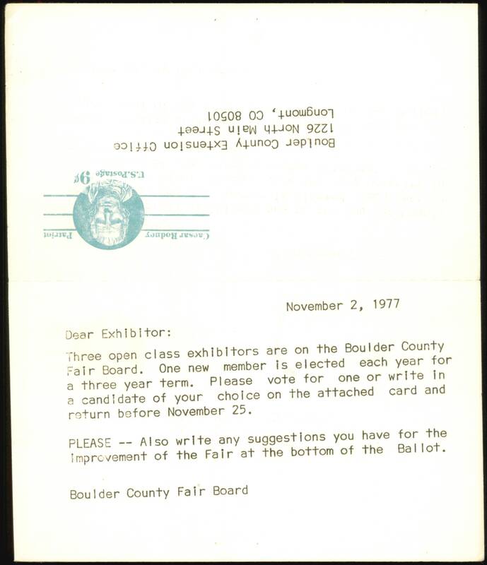 Boulder County Fair Board Election Letter 1977 Exposition