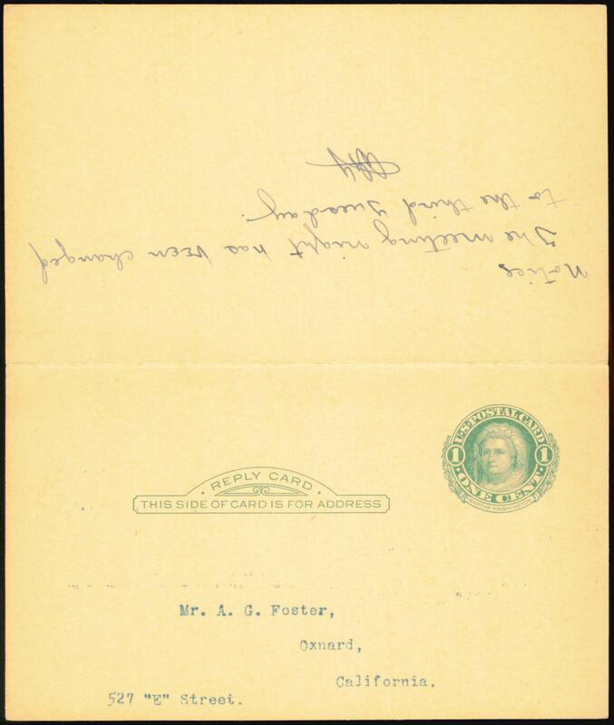 Ventura County Philatelic Society Meeting Notice Postal Cards