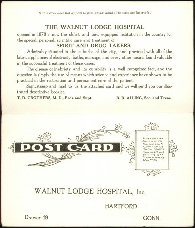 Walnut Lodge Hospital for Spirit and Drug Takers Hartford Connecticut
