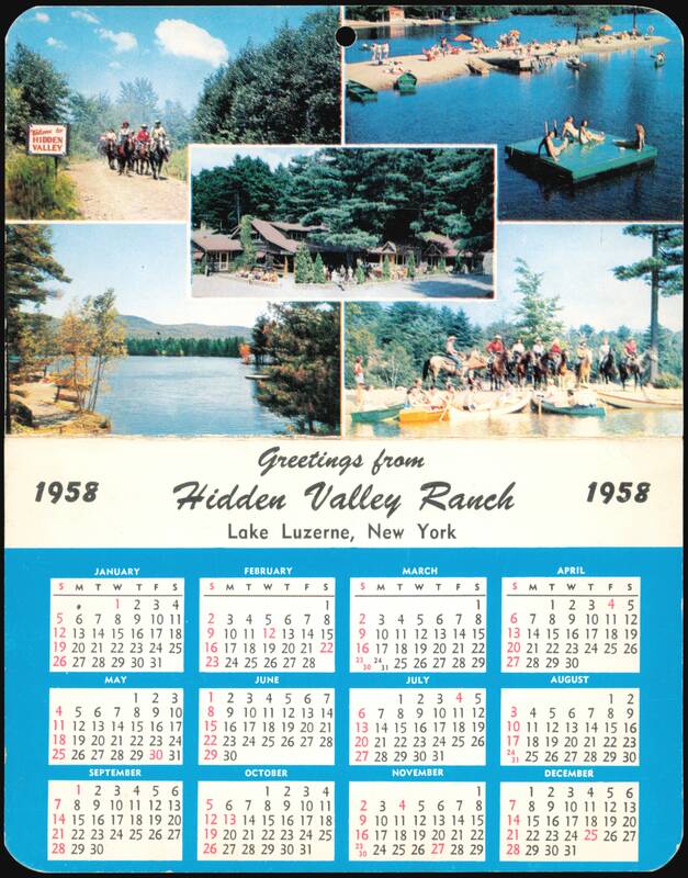Greetings from Hidden Valley Ranch, Lake Luzerne, New York 1958 Calendar