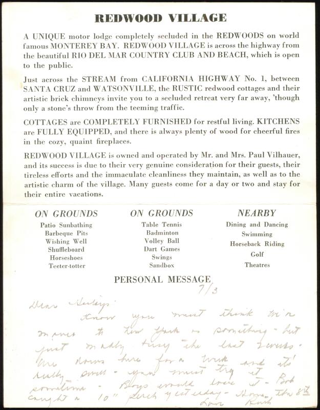 Redwood Village Motor Lodge, Monterey Bay Aptos California