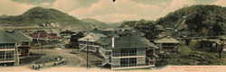 Village of Culebra, Panama Canal Cut in background Large Format Postcard