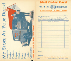 Watkins Products Mail Order Card, My Store At Your Door Large Format Postcard