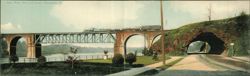 River, Drive and Tunnel with Train Bridge Large Format Postcard