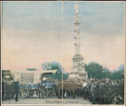 Columbus Circle, Ezra Meeker's Ox Wagon, Oregon Trail Large Format Postcard