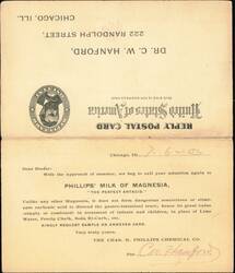 Phillips' Milk of Magnesia Reply Card, Chicago Large Format Postcard