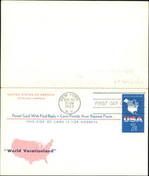 USA World Vacationland Reply Postal Card 7c First Day Issue Large Format Postcard