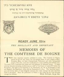 Memoirs of Comtesse de Boigne Book Ad, Paul Elder & Co. Large Format Postcard