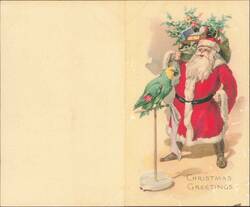 Santa Claus with Parrot & Gifts, Christmas Greetings Large Format Postcard