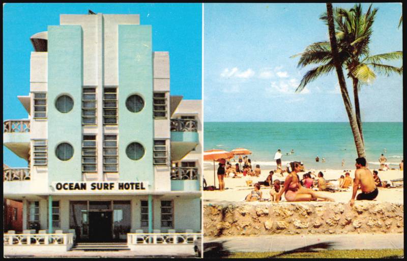 Ocean Surf Hotel and Oceanfront Beach Scene Miami Beach Florida