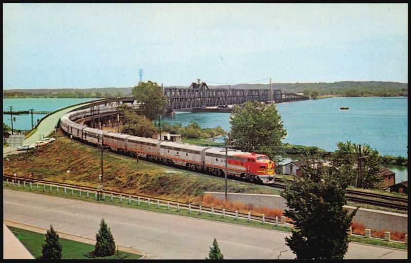 Santa Fe Train Leaving Mississippi River Bridge Fort Madison Iowa