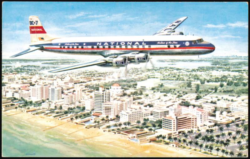 National Airlines DC-7 Star Airliner in Flight Airline Advertising