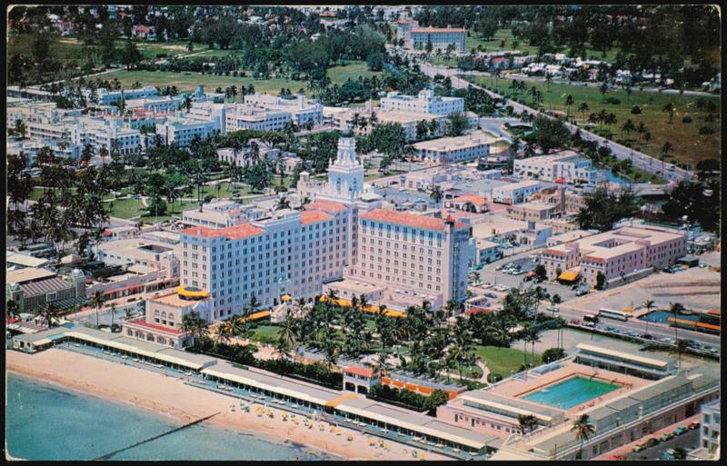 Roney Plaza Hotel, Gardens & Beach Aerial View Miami Beach Florida