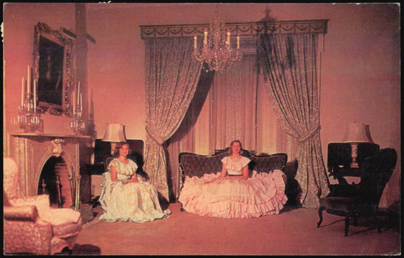 Montrose Interior with Women in Antebellum Gowns Holly Springs Mississippi