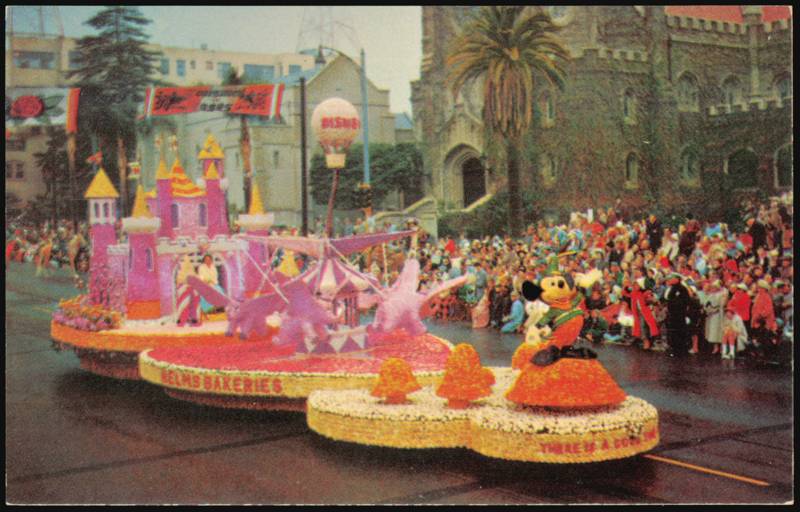 1955 Tournament of Roses Helms Bakeries Disneyland Float Pasadena California