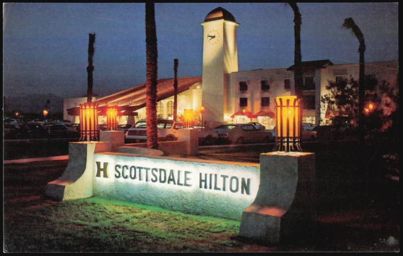 Scottsdale Hilton Resort Night View with Clock Tower Arizona