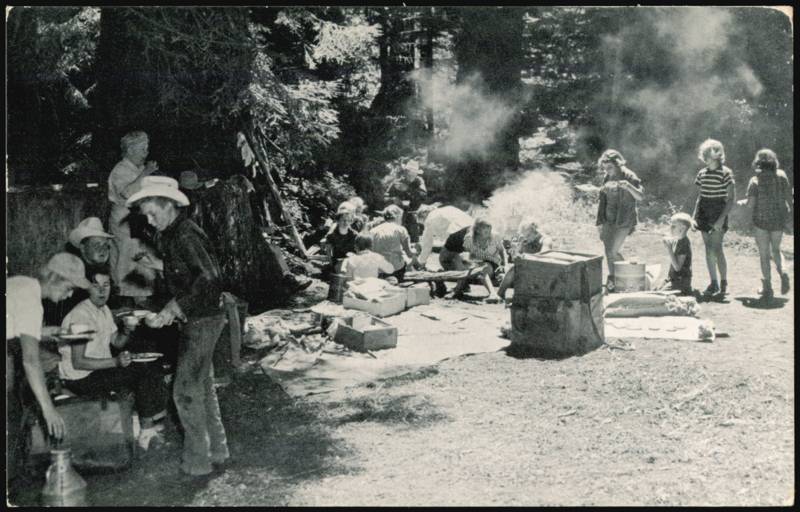 Douglas Camp Chow Time in Redwood Forest Pack Trip Carmel Valley California