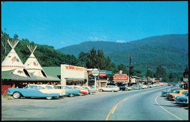 Street Scene with Tom-Tom and Sequoyah Restaurants Cherokee North Carolina
