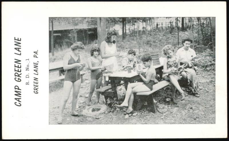 Camp Green Lane Campers Doing Crafts at Picnic Table Pennsylvania