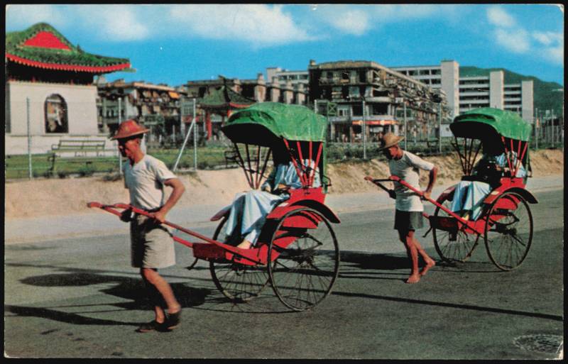 Rickshaw Pullers Carrying Passengers Hong Kong K. P. Yuen