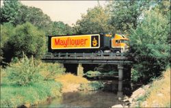 Mayflower Transit Moving Semi Truck on Rural Bridge Postcard