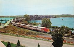 Santa Fe Train Leaving Mississippi River Bridge Postcard