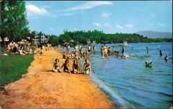 Municipal Bathing Beach, Lake Flower, Village Park Postcard