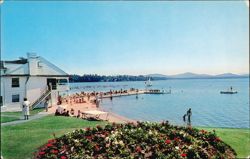 Saranac Inn Beach, Lake & Adirondack Mountains Postcard