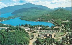 Aerial View of Village, Mirror Lake & Whiteface Mt. Postcard