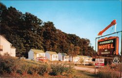 Konrad Motel Cottages and Neon Sign Postcard
