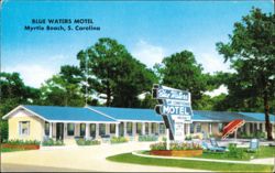 Blue Waters Motel on Highway 17 with Roadside Sign Postcard